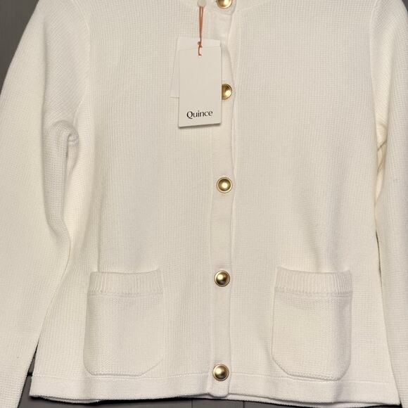 Quince Women’s Organic Cotton White Cardigan XS w/ Gold Buttons & Pockets - Picture 7 of 13